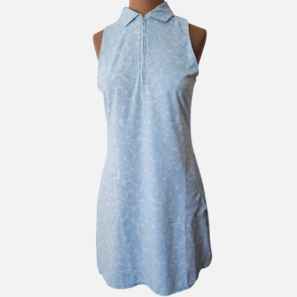 Peter Millar Crown Sport Carner Golf  Dress Cottage Blue Palm Frond Size Small - Picture 3 of 15